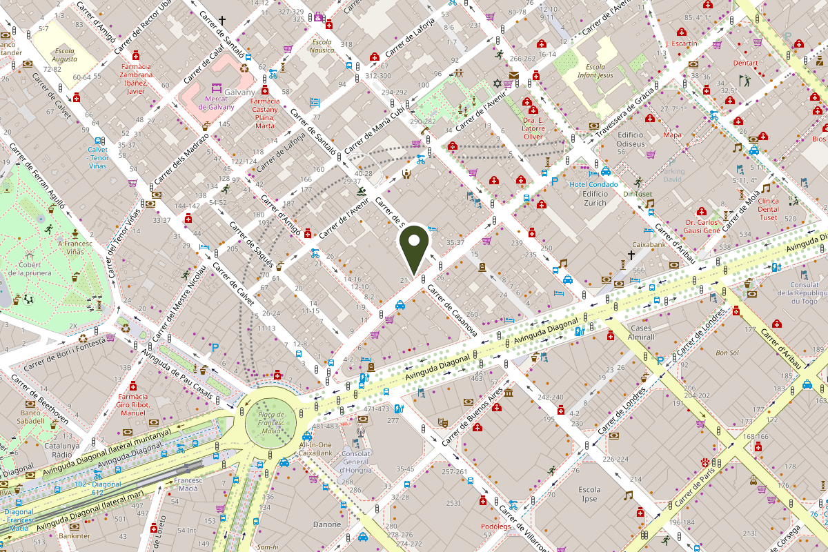 Mapa de la ubicació del despatx a Travessera de Gràcia, Barcelona